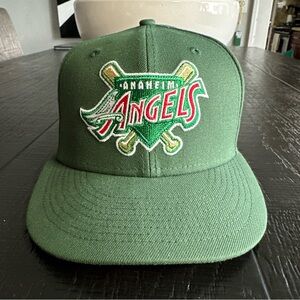 ANAHEIM ANGELS NEW ERA TINSEL 40TH SEASON PATCH FITTED GREEN HAT SIZE 7 1/2